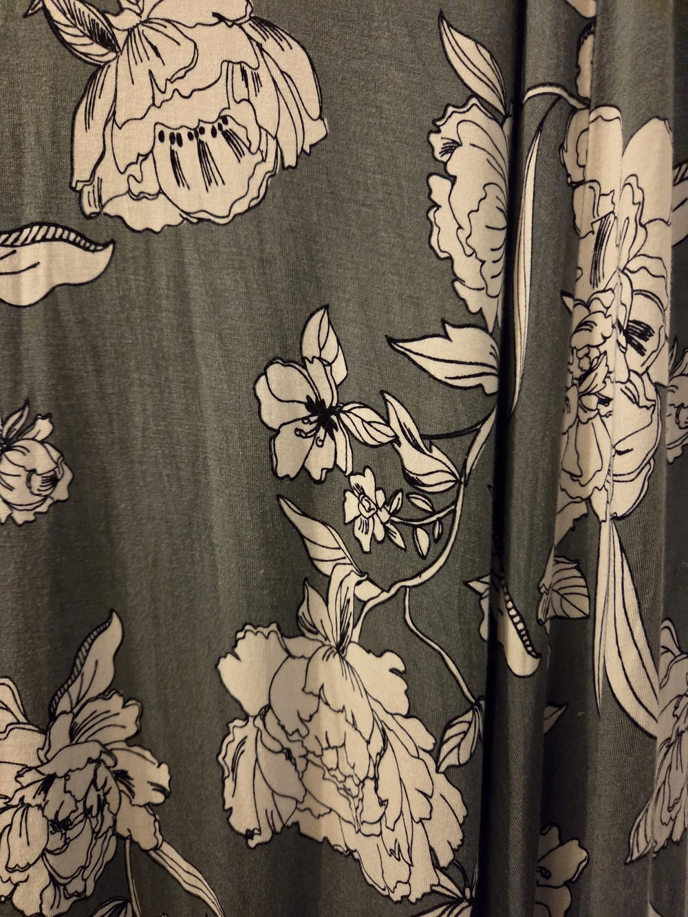 Floral Maxi Skirt - Green with White/ Navy Bloom Print